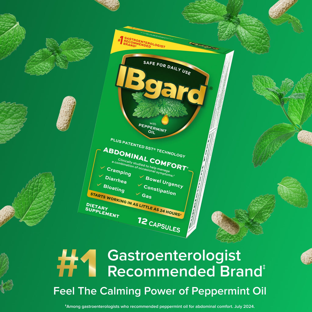 IBgard Gut Health Supplement, Peppermint Oil Capsules for Abdominal Comfort, 12 Capsules