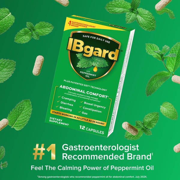IBgard Gut Health Supplement, Peppermint Oil Capsules for Abdominal Comfort, 12 Capsules