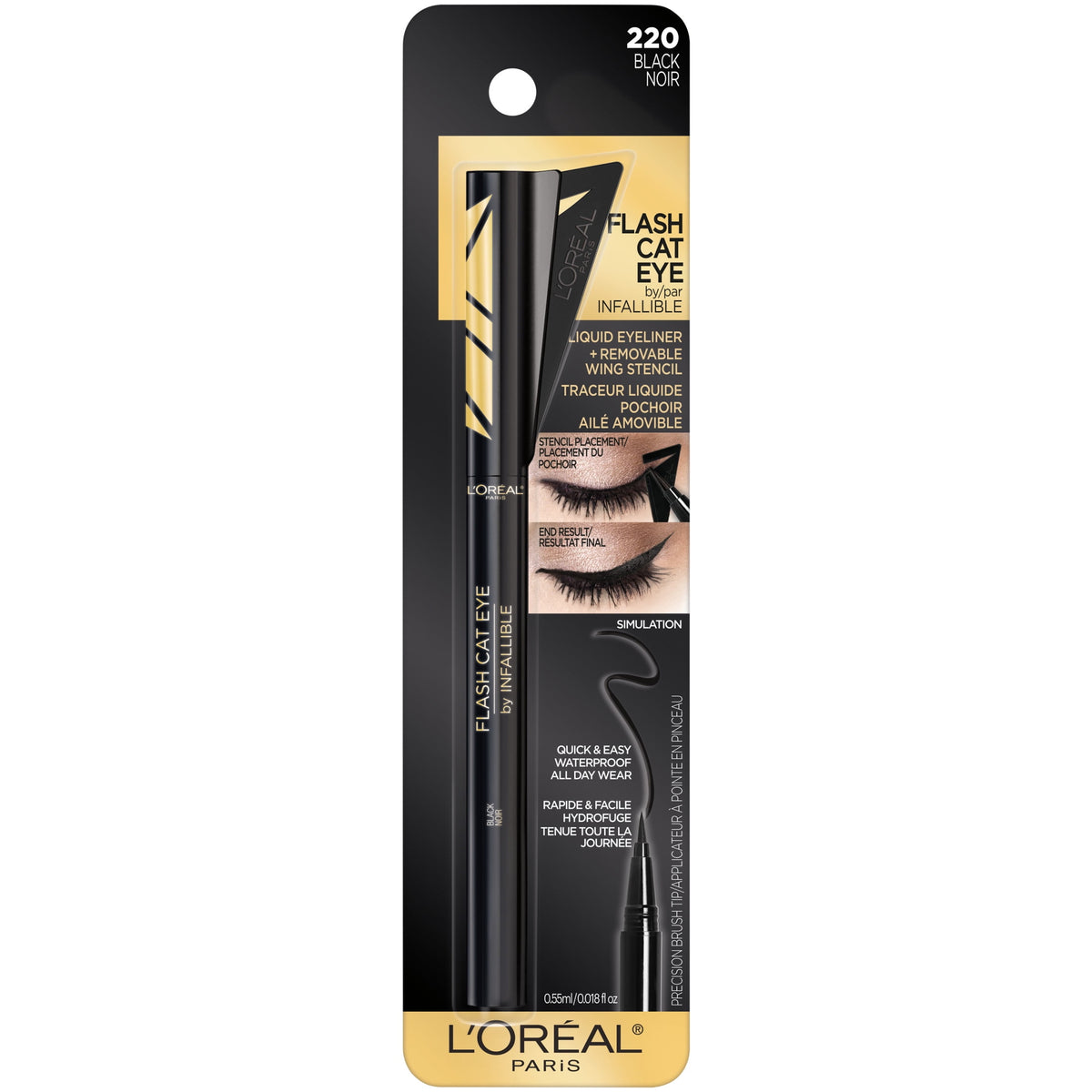 L'Oreal Paris Infallible Flash Cat Eye Waterproof Brush Tip Liquid Eyeliner, Black