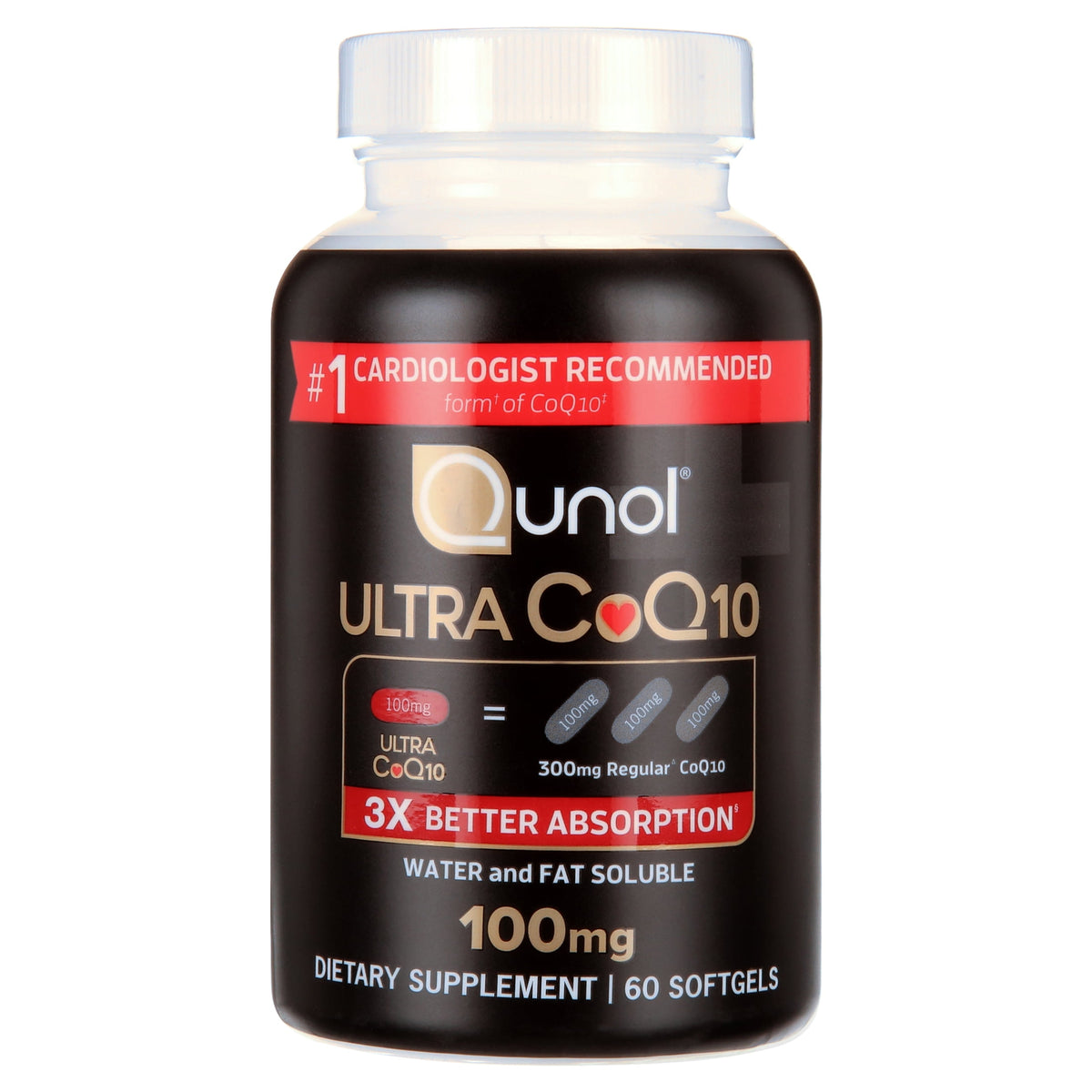 Qunol Ultra CoQ10 Softgels, 100mg, Heart Health, Coenzyme Q10 Dietary Supplement, 60 Count