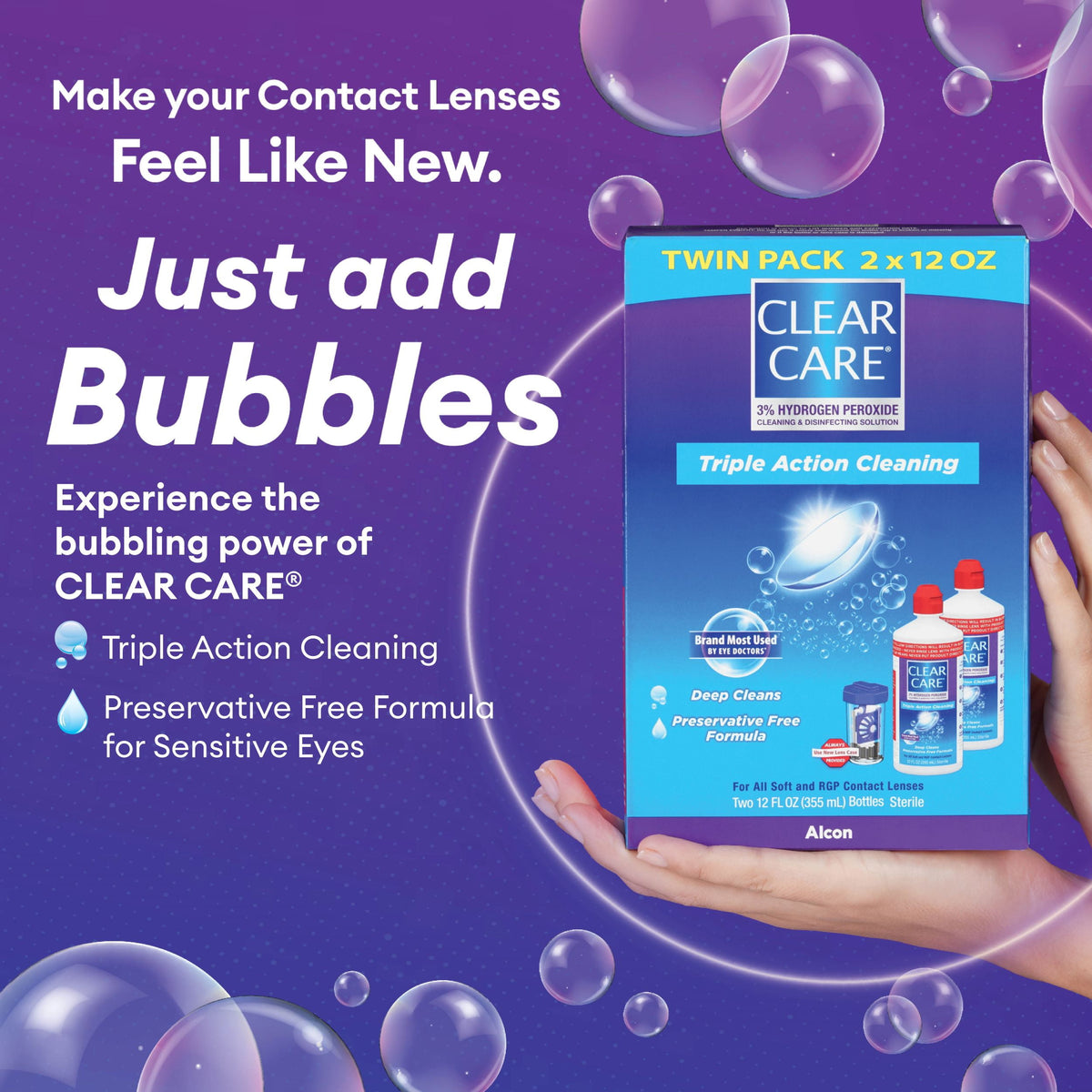 CLEAR CARE Cleaning & Disinfecting Contact Lens Solution with Lens Case, 12 fl oz, 2 Pack