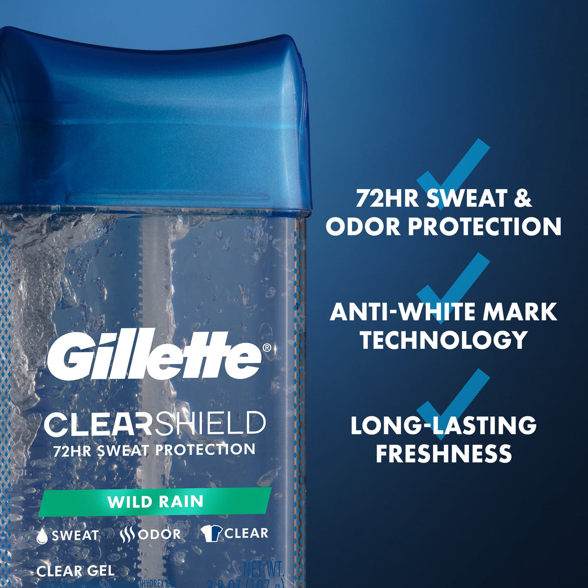 Gillette Antiperspirant and Deodorant for Men, Clear Gel Wild Rain Scent, 3.8 oz