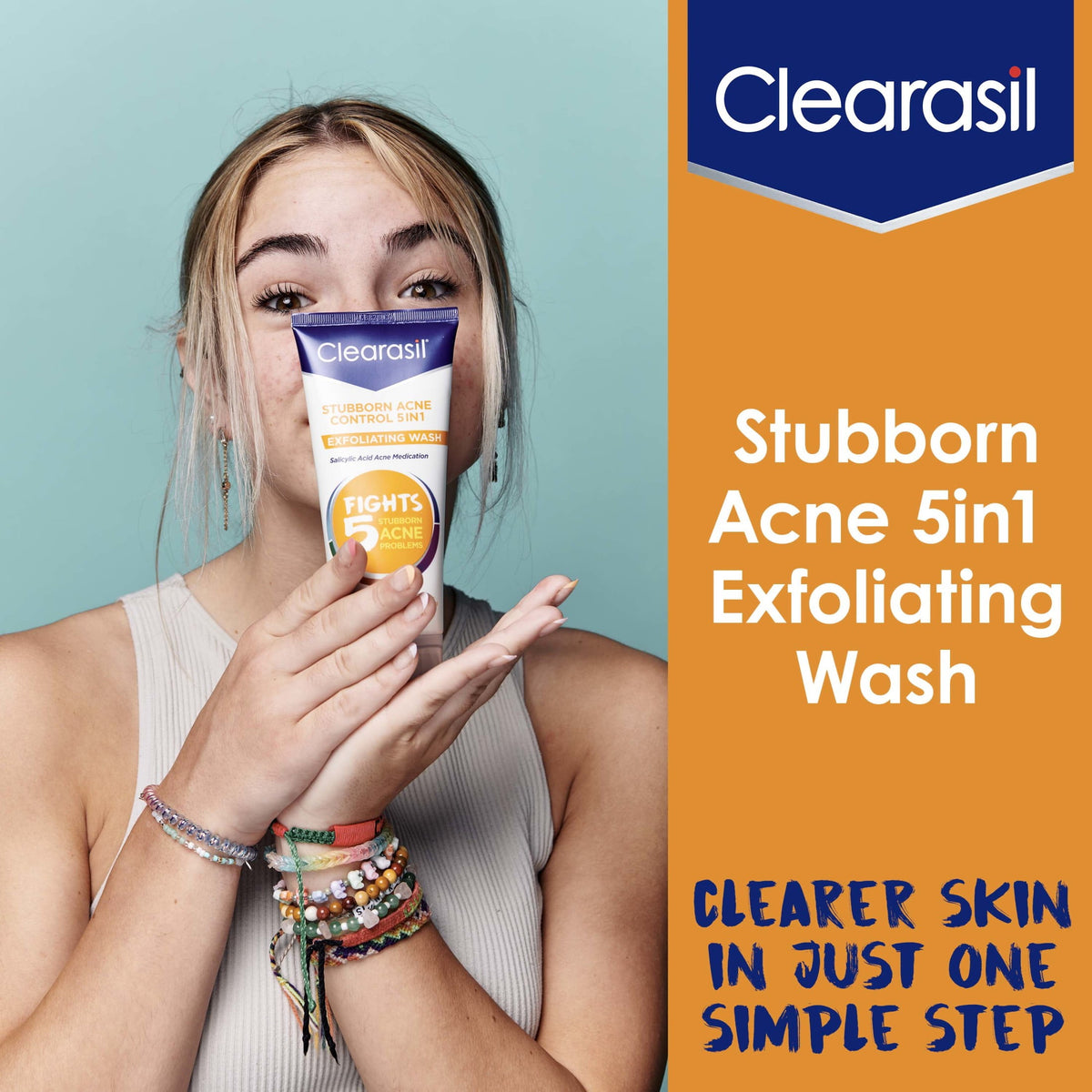 Clearasil Stubborn Acne Exfoliating Acne Face Wash, Normal to Oily Skin, 6.78 fl oz