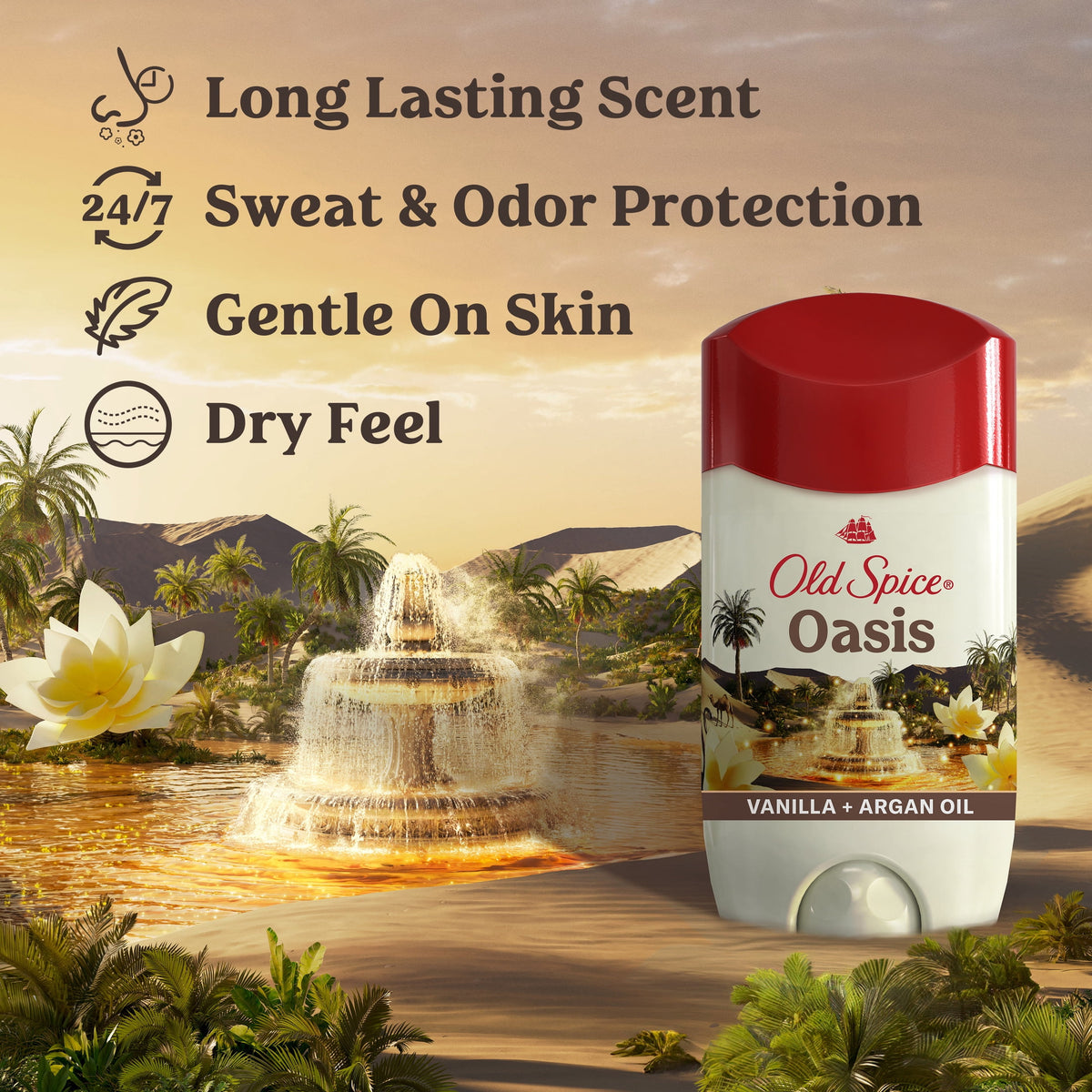 Old Spice Men's Antiperspirant Deodorant, Invisible Solid Stick, Oasis with Vanilla, 2.6 oz