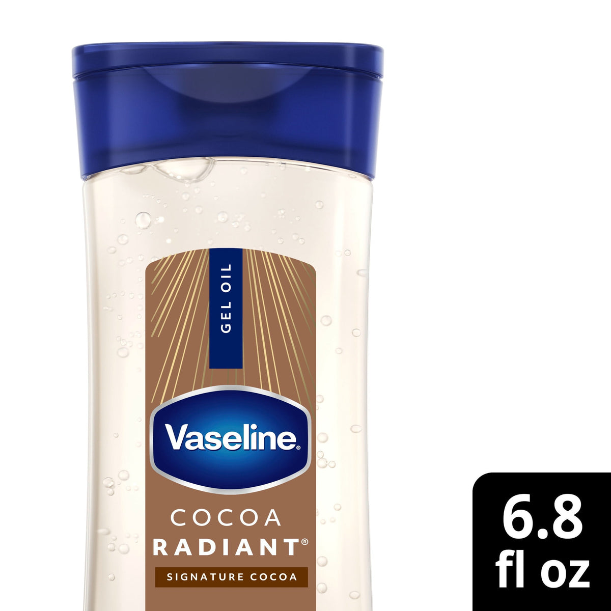 Vaseline Intensive Care Cocoa Radiant Body Gel Oil for Glowing Skin Made with 100% Pure Cocoa Butter + Replenishing Oils, 6.8 fl oz