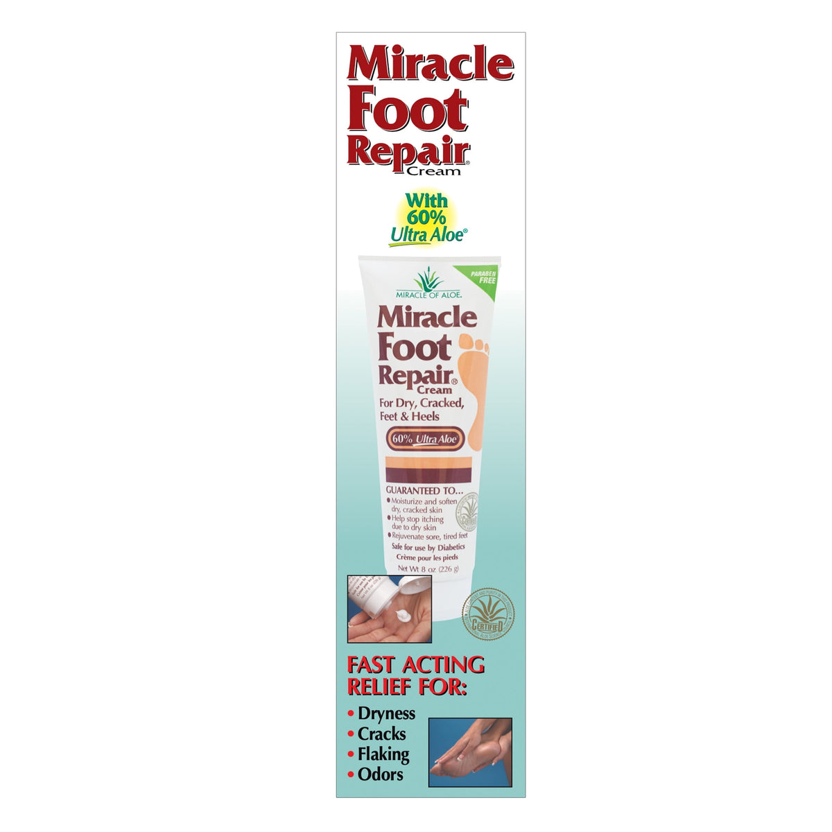 Miracle Foot Repair Cream from Miracle of Aloe, with 60% Ultra Aloe, As Seen On TV, 8 oz.
