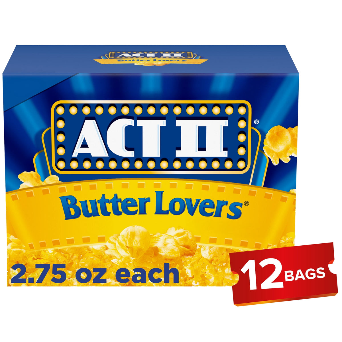 Act II Butter Lovers Microwave Popcorn, 2.75 oz., 12-Count Bags