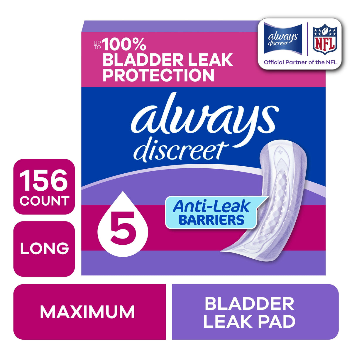Always Discreet Pads, Maximum Absorbency, Long, 156 Count