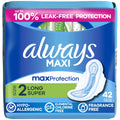 Always Maxi Pads with Wings, Size 2, Long Super Absorbency, 42 count