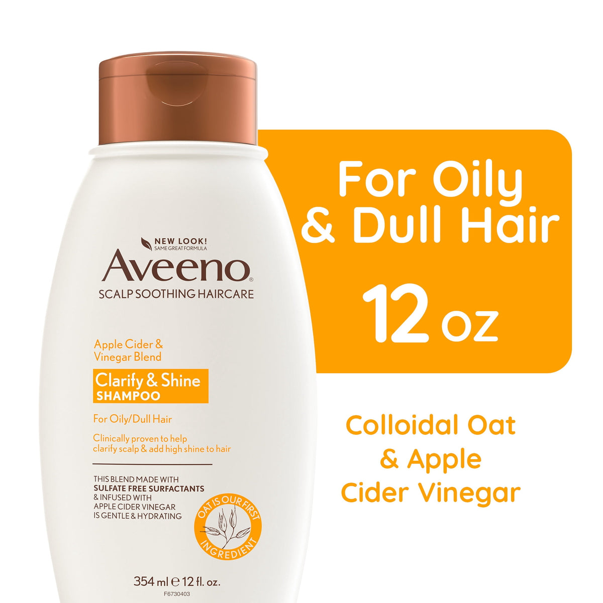 Aveeno Apple Cider Vinegar Blend Shampoo For Clarify and Shine, 12 OZ