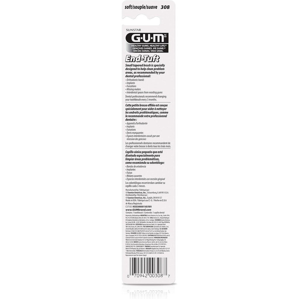 GUM End Tuft Toothbrush, Soft, Extra-Small Head, 1 Count
