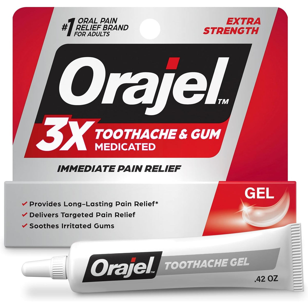 Orajel 3X for Toothache & Gum Pain: Maximum Gel Tube 0.42oz - From #1 Oral Pain Relief Brand - Orajel for Instant Pain Relief