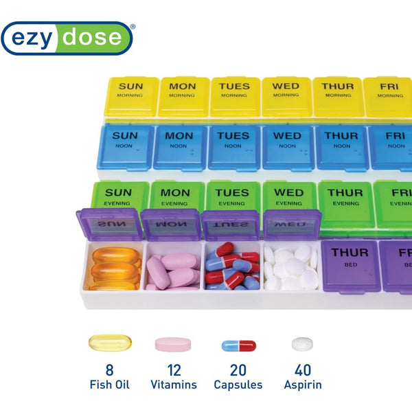 Ezy Dose Weekly 7-Day, 4x/Day Pill Organizer, Rounded Base, Large