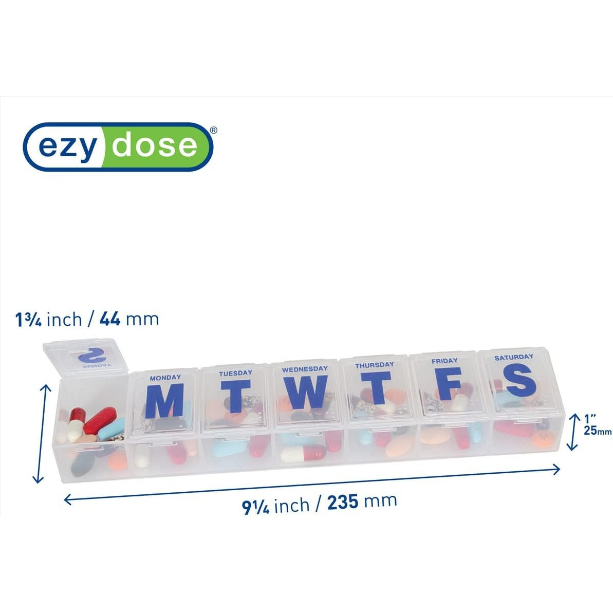 Ezy Dose Weekly (7-Day) Pill Organizer, 2X-Large Medicine Planner, Clear