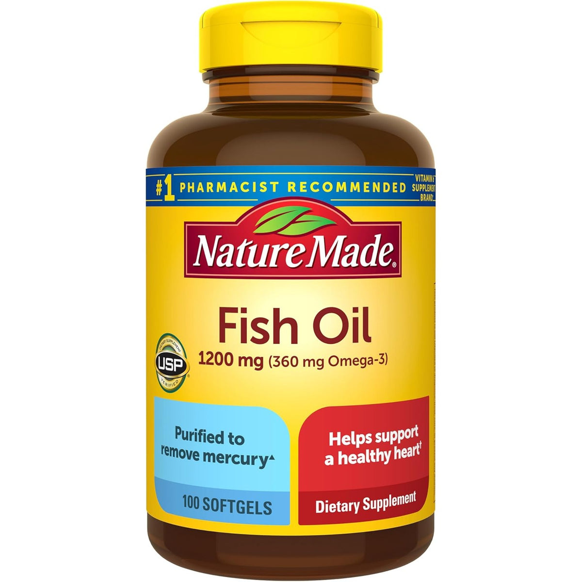 Nature Made Fish Oil Omega 3 Supplements, 1200mg Softgels, 100 Softgels