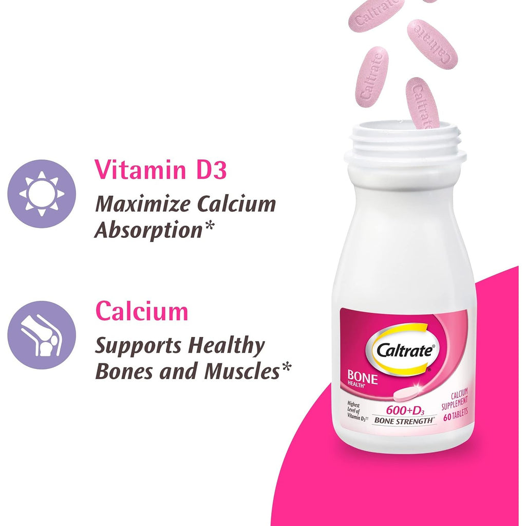 Caltrate 600 Plus D3 Vitamin D and Calcium Supplement Tablets, 120 Count
