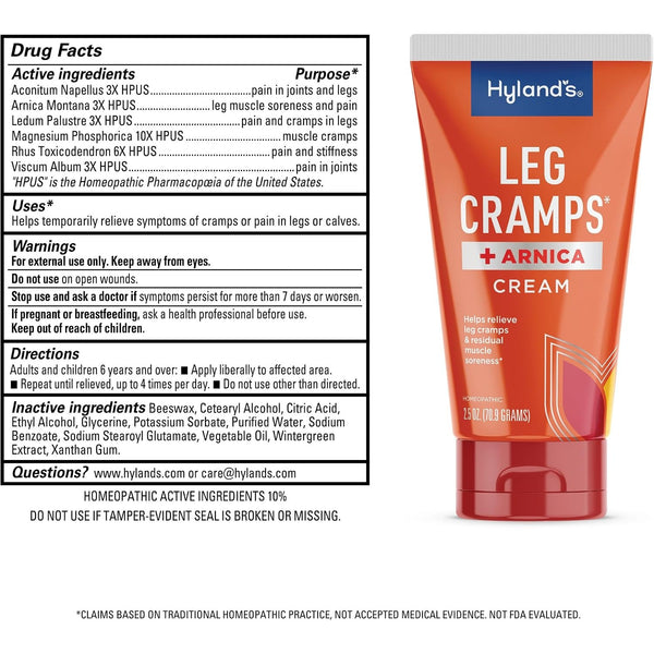Hyland's Leg Cramps + Arnica, Natural Fast-Acting Pain Relief Cream, 2.5oz