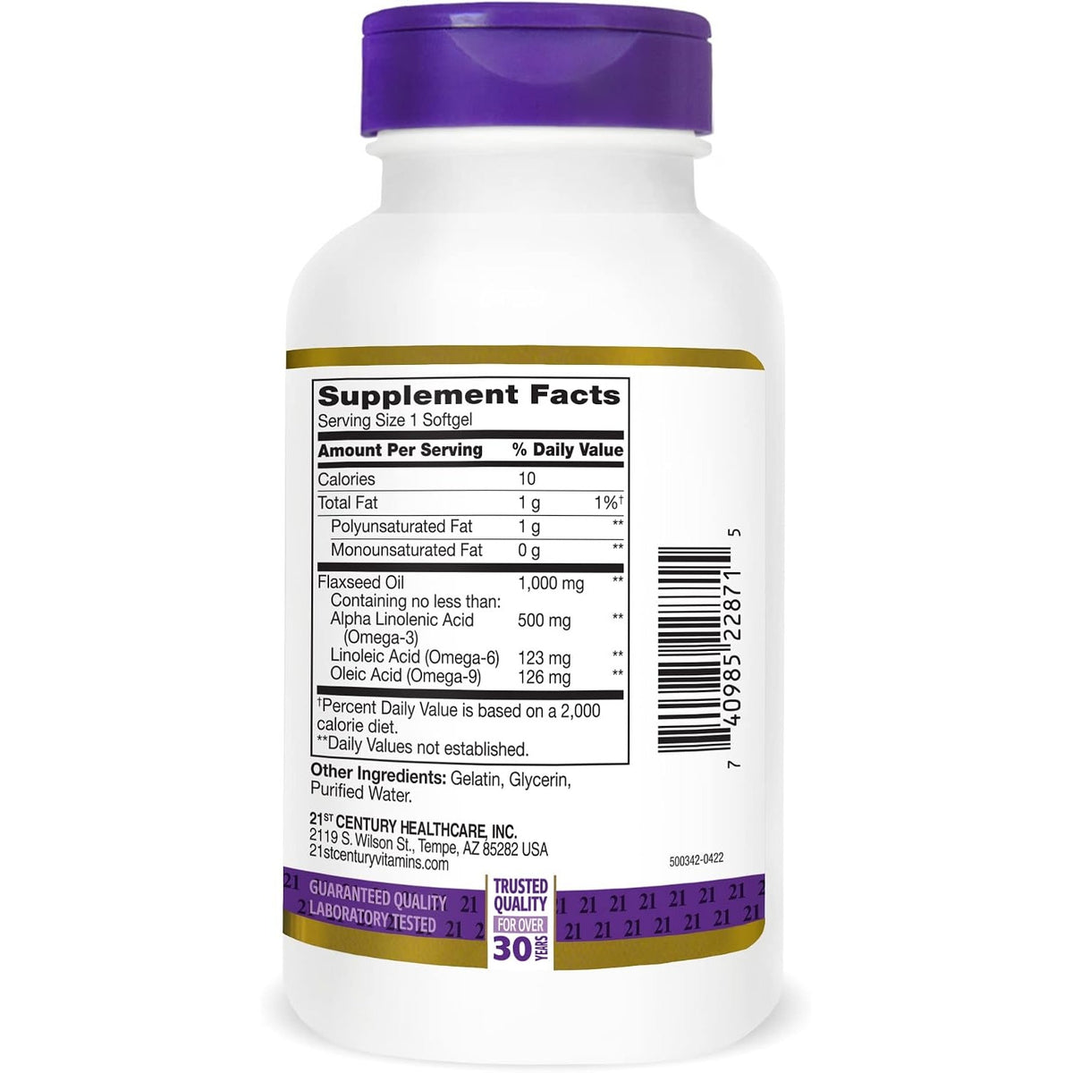 21st Century Flaxseed Oil 1000mg Softgels, Omega 3-6-9, 120 Count