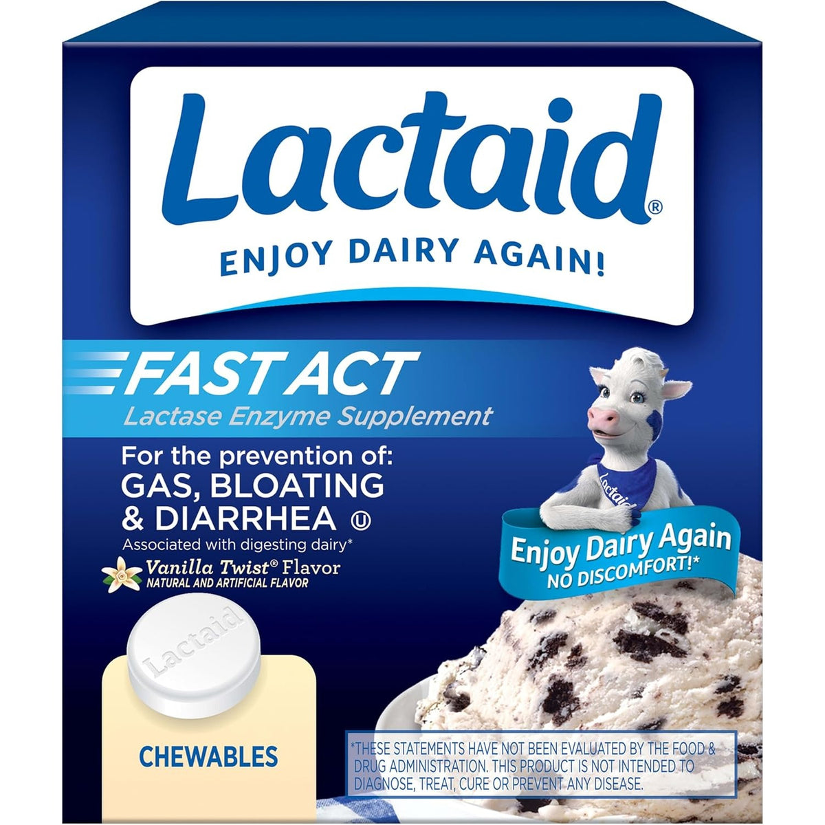 Lactaid Fast Act Lactose Intolerance Relief Chewables, Vanilla Twist, 60 Ct