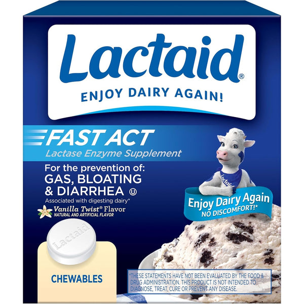 Lactaid Fast Act Lactose Intolerance Relief Chewables, Vanilla Twist, 60 Ct