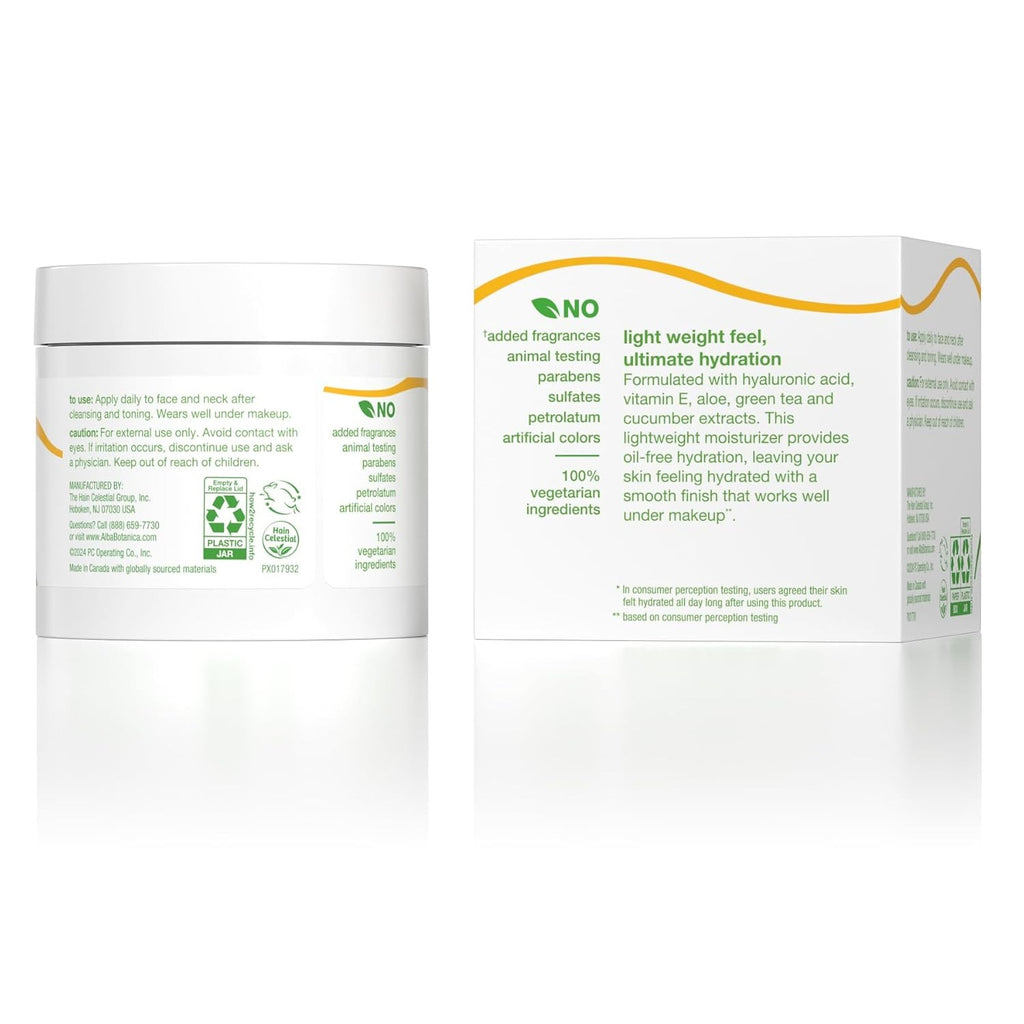 Alba Botanica Daily Oil Free Hydrating Moisturizer, with Hyaluronic Acid and Vitamin E, 3 Oz (Packaging May Vary)