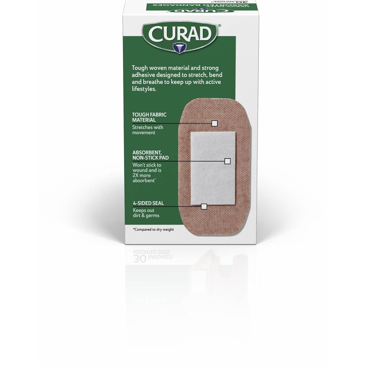 Curad Extra-Long Heavy-Duty Bandages, Assorted Sizes, 30 Count, 1 Box