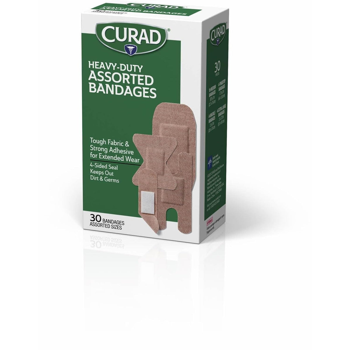 Curad Extra-Long Heavy-Duty Bandages, Assorted Sizes, 30 Count, 1 Box