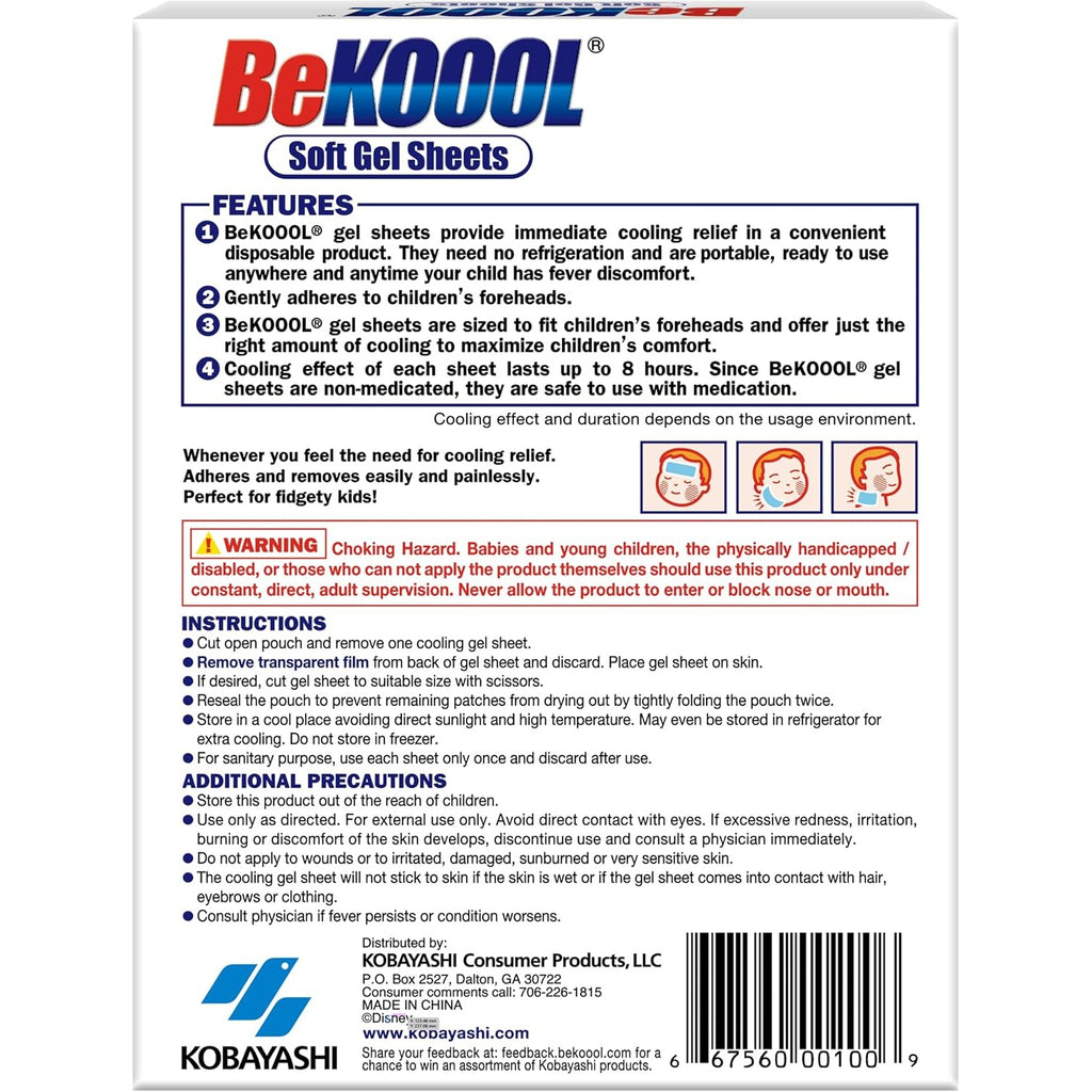 BeKoool Kids Cooling Gel Patches, Relief from Fever Discomfort, 4 Count
