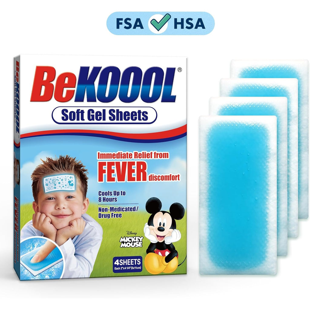 BeKoool Kids Cooling Gel Patches, Relief from Fever Discomfort, 4 Count