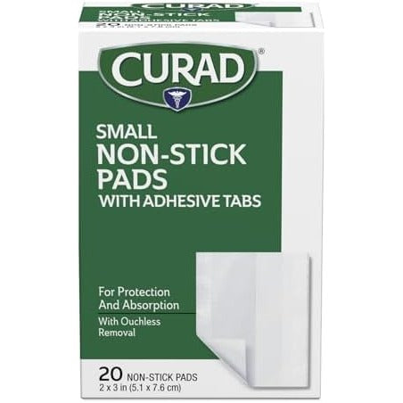 Curad Small Non-Stick Pads With Adhesive Tabs 2 Inches X 3 Inches 20 Each