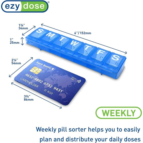 Ezy Dose Weekly (7-Day) Pill Organizer, Large Medicine Case, Color May Vary