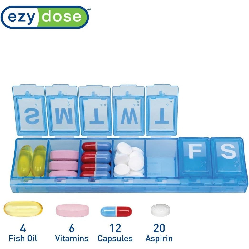 Ezy Dose Weekly (7-Day) Pill Organizer, Large Medicine Case, Color May Vary