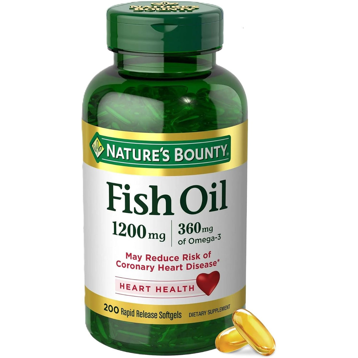 Nature's Bounty Fish Oil 1200 Mg, Omega-3, 200 Softgels (Pack of 1)