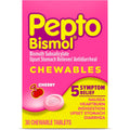 Pepto Bismol Cherry Chewable Tablets, Upset Stomach Relief, Nausea Relief, Heartburn Relief, Indigestion Relief, Anti Diarrhea Medication for Adults