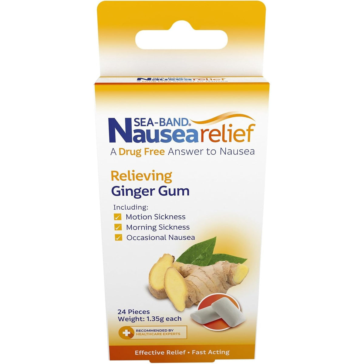 Sea-Band Anti-Nausea Ginger Gum For Motion & Morning Sickness, 24 Pieces