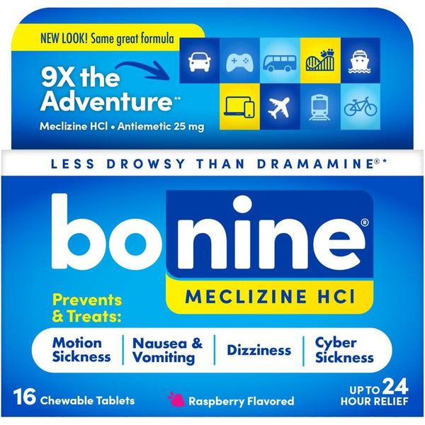 Bonine Meclizine HCl Motion Sickness Relief, Non-Drowsy, 16 Ct