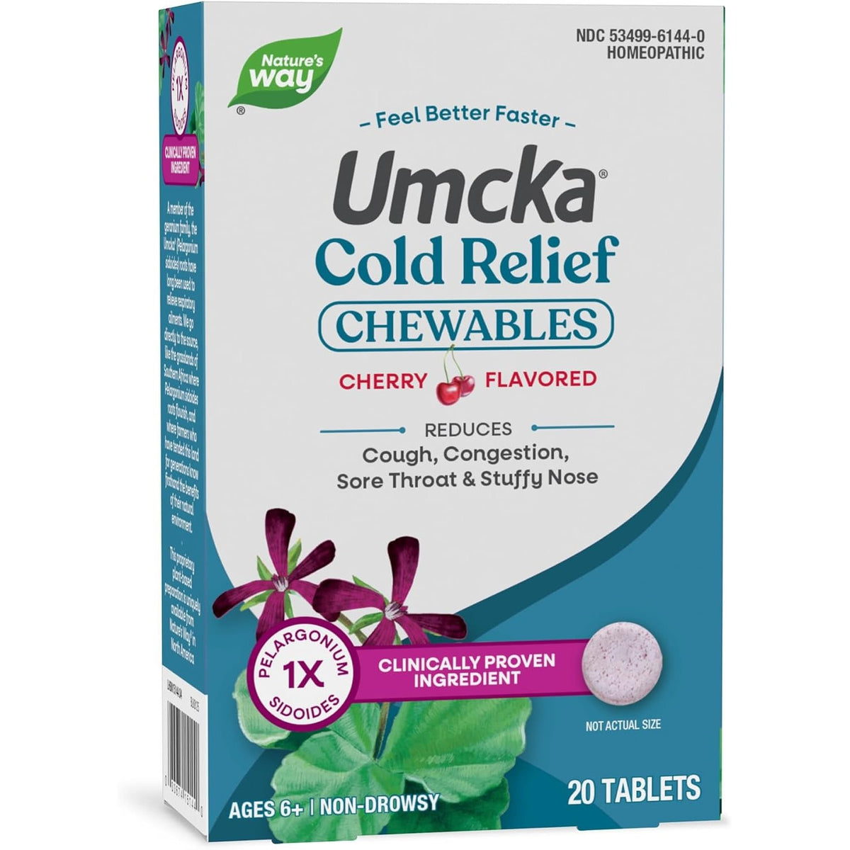Nature's Way Umcka Cold Relief Chewables, Homeopathic, Cherry, 20 ct