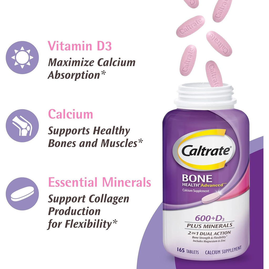 Caltrate 600 Plus D3 Vitamin D and Calcium Supplement Tablets, 120 Count
