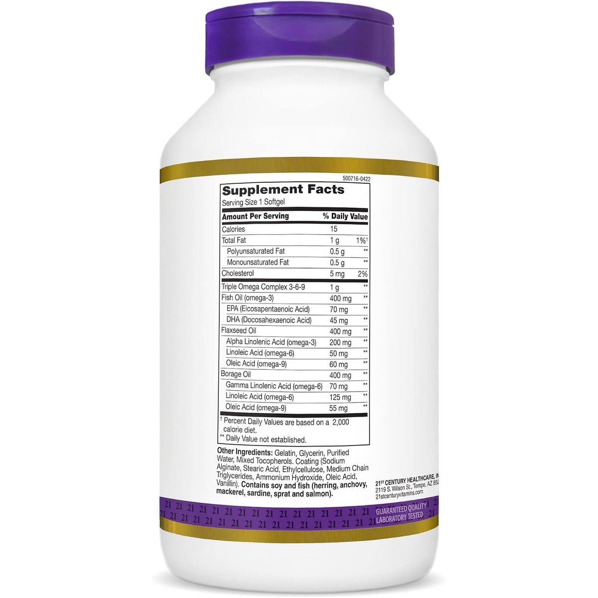 21st Century Triple Omega 3-6-9 Softgels, Fish Flax Borage, 180 Count