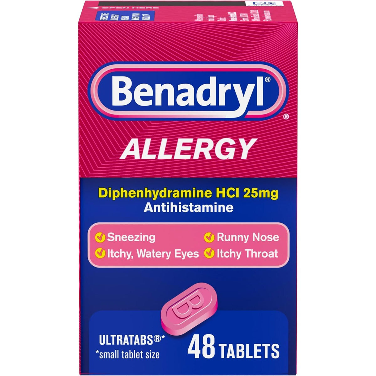 Benadryl Allergy Relief Ultratabs, 25 mg Diphenhydramine HCl, 48 ct