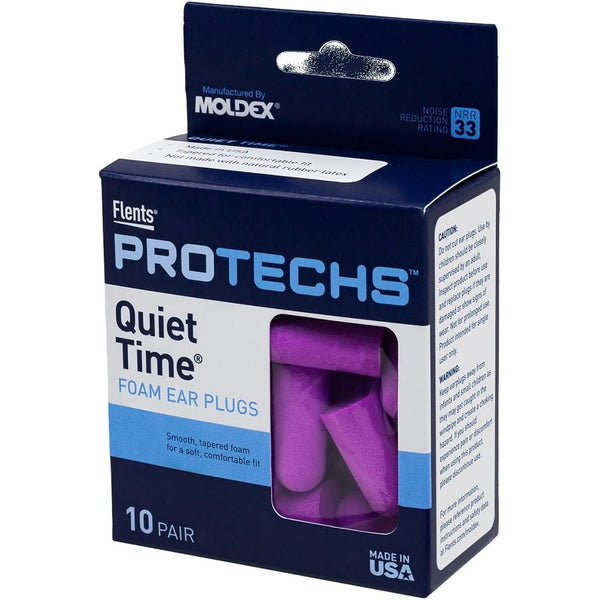 Flents Protechs Quiet Time Foam Ear Plugs, NRR 33, 10 Pair, Purple