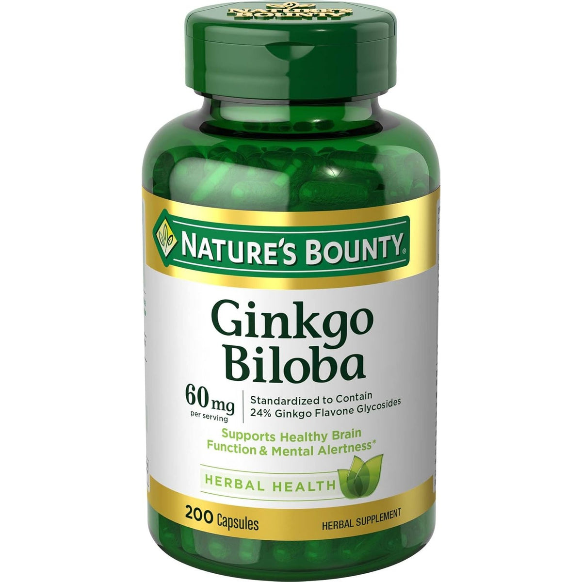 Nature's Bounty Ginkgo Biloba, Herbal Supplement, 60 Mg, 200 Capsules