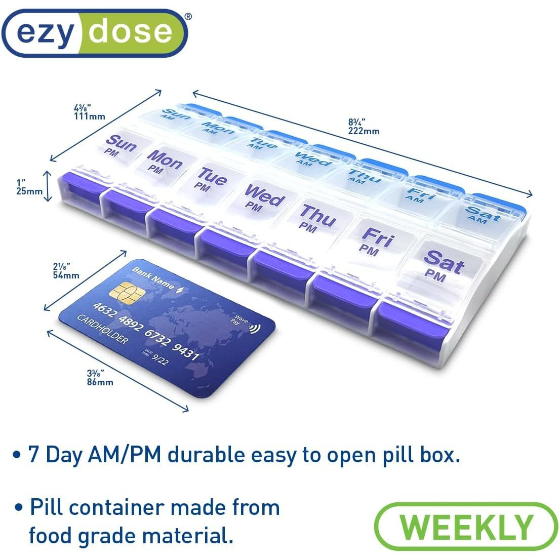 Ezy Dose Weekly (7-Day) AM/PM Pill Organizer, Large Case, Blue/Purple
