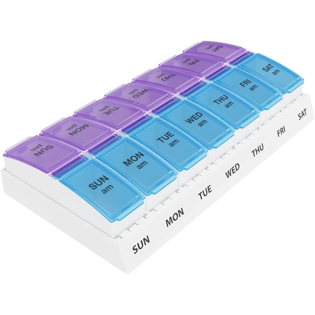 Ezy Dose Weekly (7-Day) AM/PM Pill Organizer, Small Case, Blue/Purple