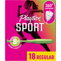 Playtex Sport Tampons Regular Absorbency, Fragrance-Free - 18ct | Regular Tampons for Women, Feminine Care, Playtex Tampon with 360 Leak Defense
