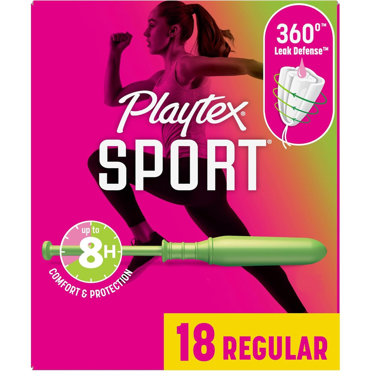 Playtex Sport Tampons Regular Absorbency, Fragrance-Free - 18ct | Regular Tampons for Women, Feminine Care, Playtex Tampon with 360 Leak Defense
