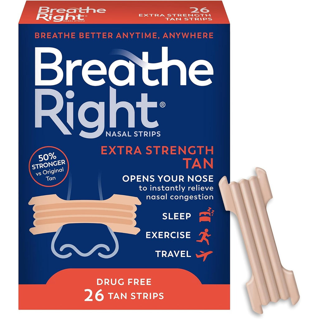 Breathe Right Nasal Strips, Extra Strength, Nasal Congestion, Tan, 26ct