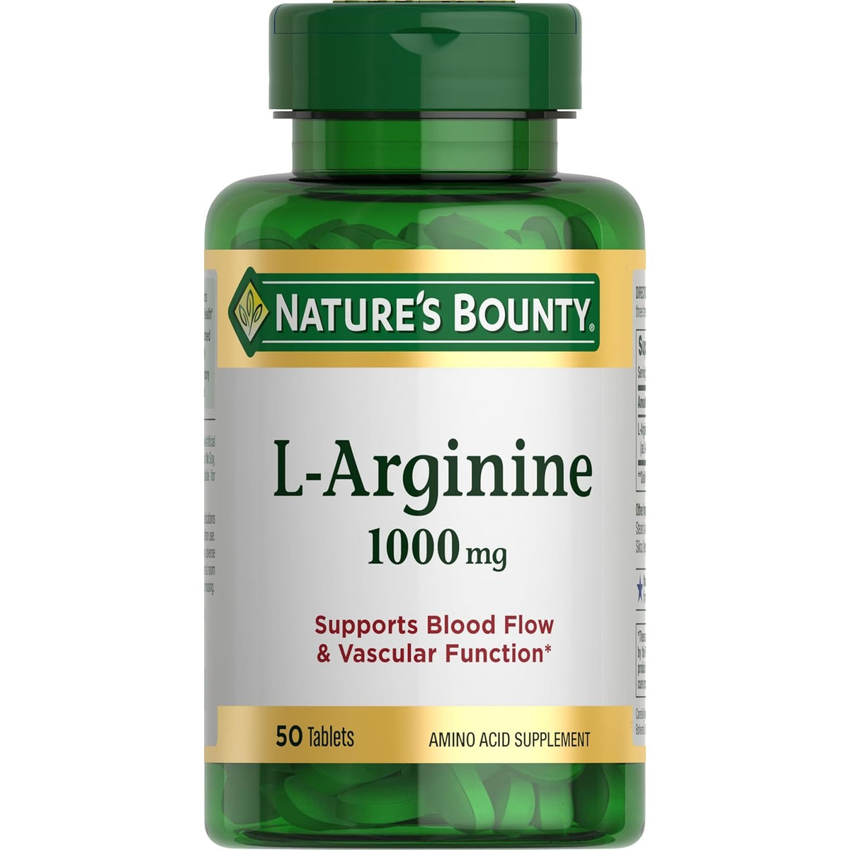 Nature's Bounty L-Arginine 1000mg, Non-GMO, Gluten Free, 50 Tablets