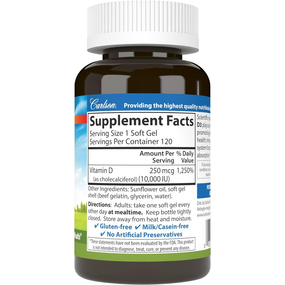 Carlson Vitamin D3 10000 IU (250 mcg), Bone Health, 120 Softgels