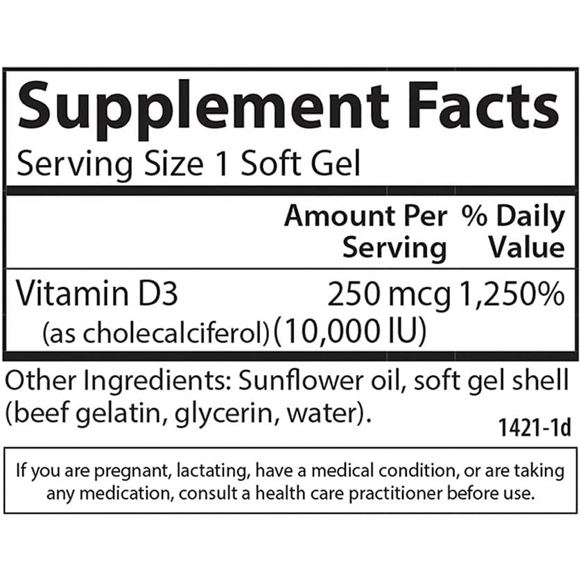Carlson Vitamin D3 10000 IU (250 mcg), Bone Health, 120 Softgels